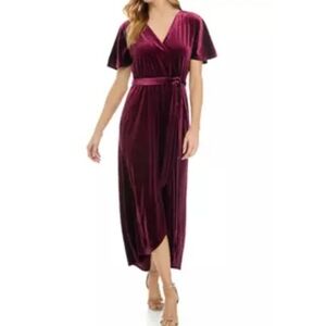 Luxology Women's Short Sleeve Wrap Velvet Dress